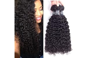 Amella Hair 8A Brazilian Curly Virgin Kinky Human Hair Weave 3 Bundles (14 16 18 Inch, 285g) Unprocessed Weft Extensions Natural Black