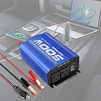 500W Car Power Inverter, DC 12V to 110V AC Converter with 2 Charging Modes-Cigarette Lighter & Battery Clamp, Car Plug Adapte