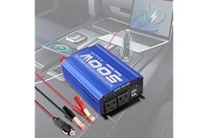 500W Car Power Inverter, DC 12V to 110V AC Converter with 2 Charging Modes-Cigarette Lighter & Battery Clamp, Car Plug Adapte