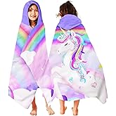 Unicorn Hooded Towel, Unicorn Beach Towel for Girls 30" x 50", Pink Rainbow Microfiber Absorbent Quick Dry Bath Swim Pool Towels Poncho Bathrobe with Hood for Kids Toddler