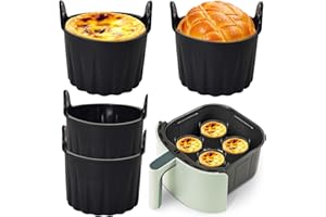 Hoxfly 4Pcs Ramekin for Air Fryer, Food Grade Silicone Egg Poacher Cup, 3.3x2.7Inch Mould Cup for Air Fryer Microwave Oven, E