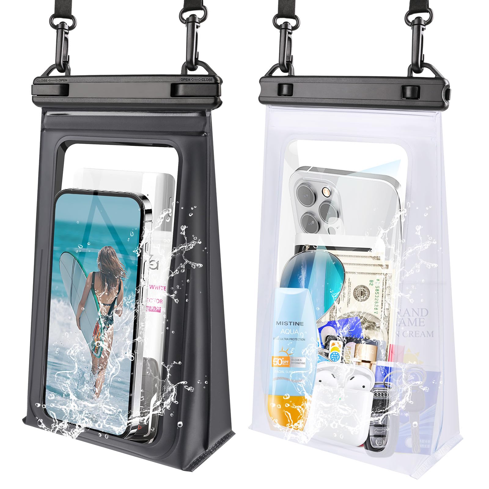 Photo 1 of 2 Pack Large Waterproof Phone Pouch, IPX8 Double Sealing Floating Waterproof Bag for iPhone 16 15 14 Pro Max Sumsang S25 S24 Google All Devices