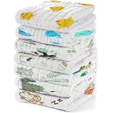 EMSAAG Muslin Baby Washcloths Baby Wipes Newborn Pack of 7-Animal Patten, Absorbent Baby Bath and Face Towels for Newborn,100% Cotton,Burp Cloths,Feeding Towels for Babies and Infants,Reusable-10x10