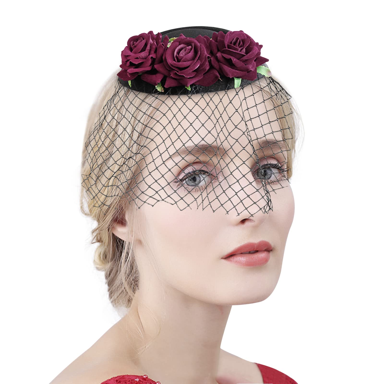 Feather Net Hat Women Wedding Hair Clip Ladies Flower Wedding Fascinator Bride Headwear Corsage Hair Band Brooch Girl Vintage Hairpin with Beads for Ball Banquet Cocktail Party Festival Cap