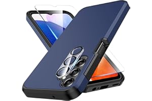 Huness for Samsung Galaxy A15 5G Phone Case, Heavy-Duty Ultra-Thin Dual-Layer Silicone, H8 Glass Screen Protector + Camera Lens Protector, Military-Grade Protection, Navy Blue