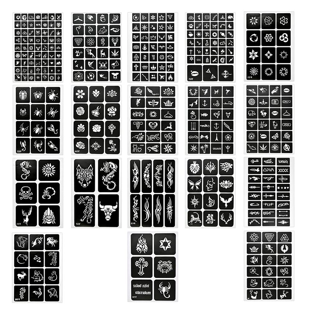 FOCCTS 353 Patterns Temporary Tattoo Stencils 18 Sheets Reusable Tattoo Stickers Removable Body Art Stencil Templates for Women