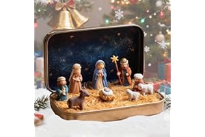 CLOULD FITNESS Mini Christmas Nativity Set in a Tin Box, Handcrafted Pocket Size mini Nativity Set, Christmas Decoration Indoor for Home Gifts Decor