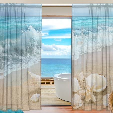 Ffy Go Voilage Transparent Pour Fenetre Plage Bord De Mer Tissu