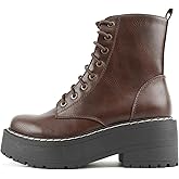 Soda FLING Women Chunky Lug Sole Lace up Fashion Combat Ankle Boot w/Side Zipper