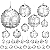 40 pcs 2.36/4.72/1.96/1.18inch Mirror Disco Balls Silver Hanging Disco Ball with Rope Small Party Mirror Balls Cool Bright Re