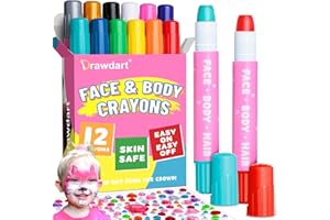 Drawdart Face Painting Kit for Kids- 12 Vibrant Colors Face Paint Crayons- Safe and Washable Face Paint Sticks for Adults Kids Party, Halloween, Birthday Makeup