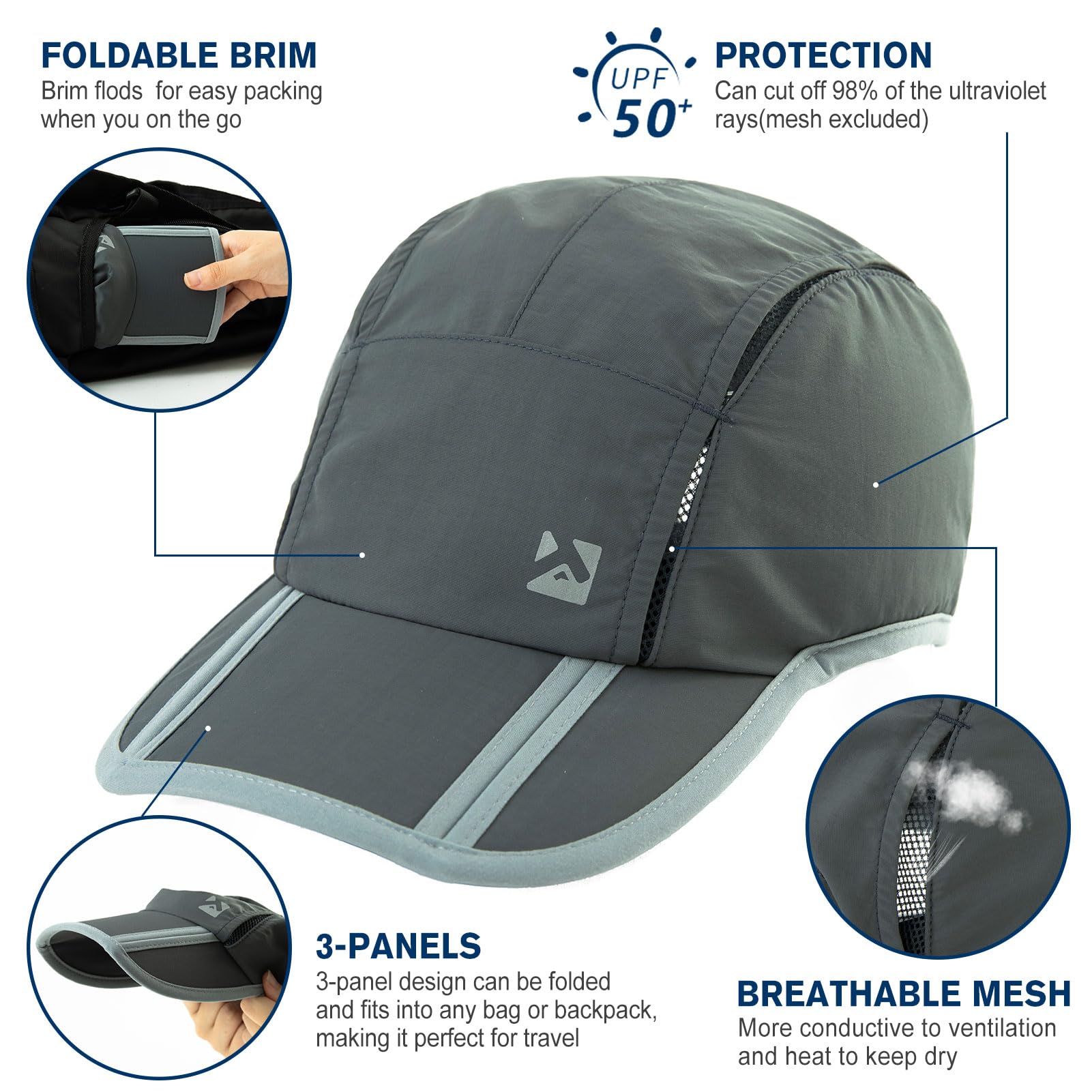 TOP-EX XL/XXL Baseball Cap Herren Atmungsaktiv Sports Running Kappe UV Schutz Basecap Sommer Golf Cap tx89056_Dunkelgrau XL Großer Kopf 3