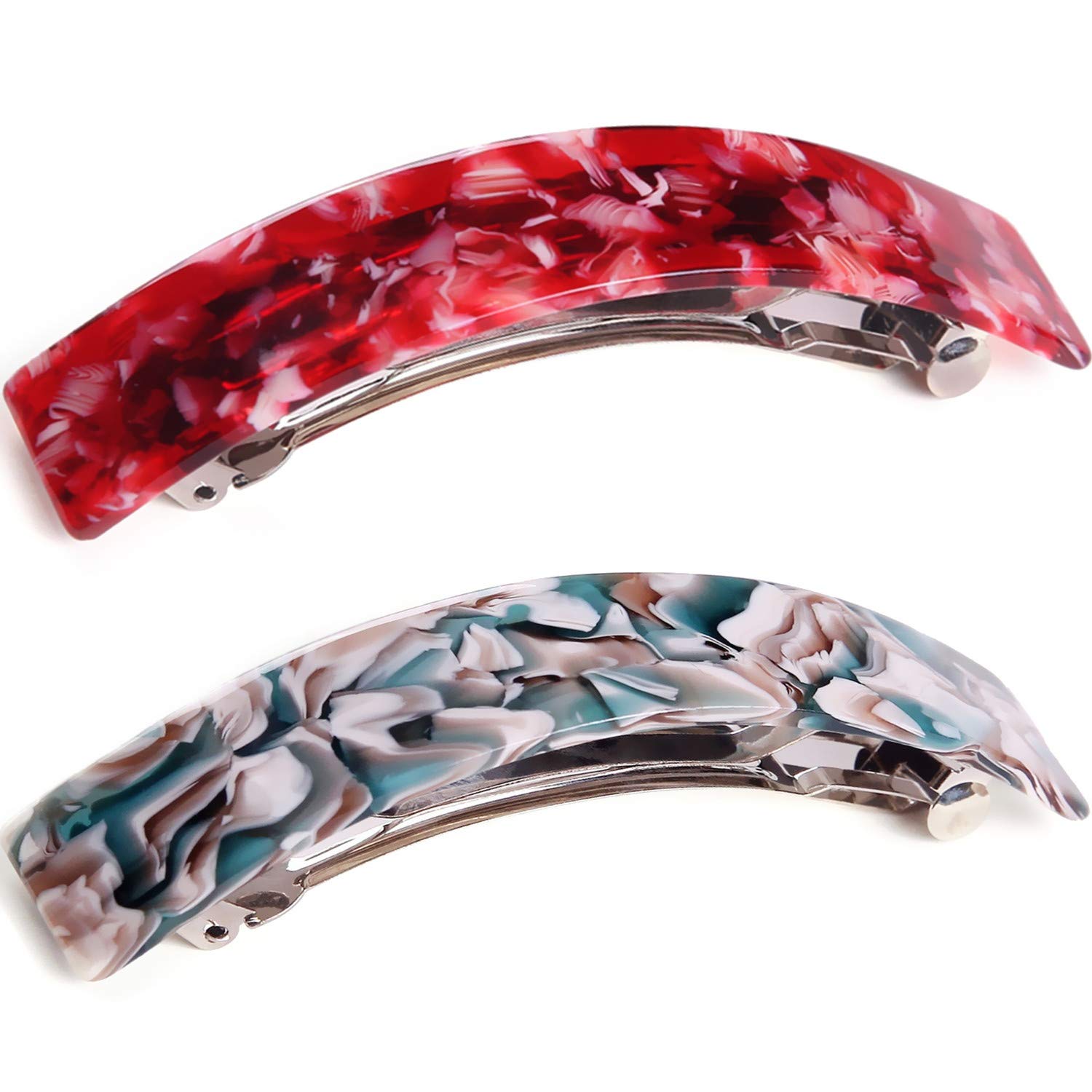 Cellulose Acetate French Style Curved Rectangle Volume Hair Clips Barrettes Automatic Clasp For Thick Hair, 2 Pack : Beauty