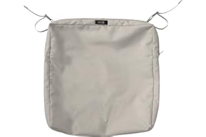 Classic Accessories Ravenna Water-Resistant 19 x 19 x 3 Inch Square Outdoor Seat Cushion Slip Cover, Patio Furniture Chair Cushion Cover, Mushroom, Patio Furniture Cushion Covers