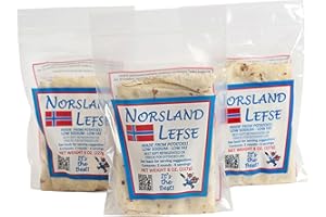 NORSLAND LEFSE Norsland Authentic Norwegian Potato Lefse Flatbread – 3 Packages (8oz Each, 6 Rounds Total) | No Preservatives | Perfect for Holidays & Everyday Meals
