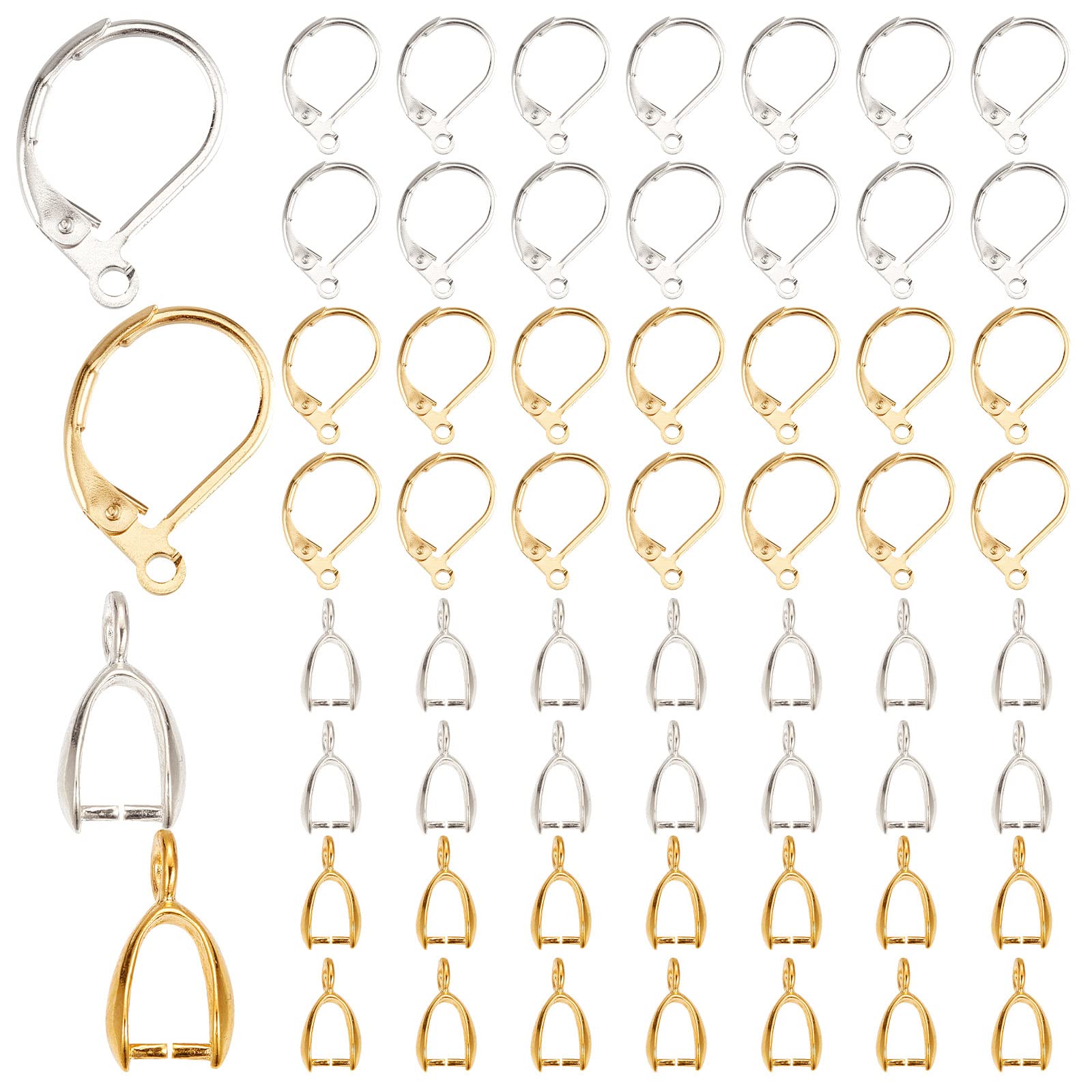 CREATCABIN 1 Box 28Pcs 2 Color 24K Gold Plated Brass French Earring Hooks 925 Sterling Silver Leverback Ear Wires with Pinch Bail Clasp Earring Parts for Dangle Drop Earrings DIY Jewelry Making Craft — image 1