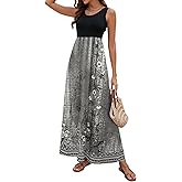 Sherosa Women's Summer Sleeveless Boho Floral Maxi Dresses Chevron Striped Casual Tank Flowy Long Sundress Beach Vacation