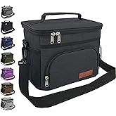 ExtraCharm Insulated Lunch Bag for Women/Men - Reusable Lunch Box for Office Picnic Hiking Beach - Leakproof Cooler Tote Bag Organizer with Adjustable Shoulder Strap for Adults - Black
