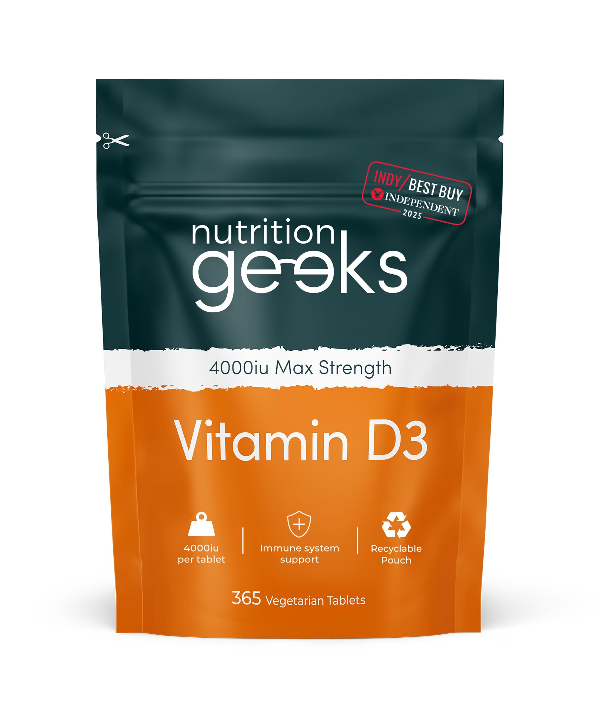 Nutrition Geeks, Vitamin D 4000 iu - 1 Year Supply, 365 Easy-Swallow Tablets Vegetarian D3 iu, High Strength Supplet UK Made VIT & Vitamins Awarded by The Independent