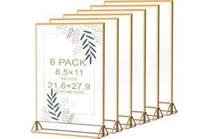 danoni Acrylic Sign Holder 8.5"×11", Wedding Table Number Frames with Gold Borders, Double Sided Display for Menu Holders, Clear Paper Stand Display for Party, Festival and Restaurant(6 Pack)