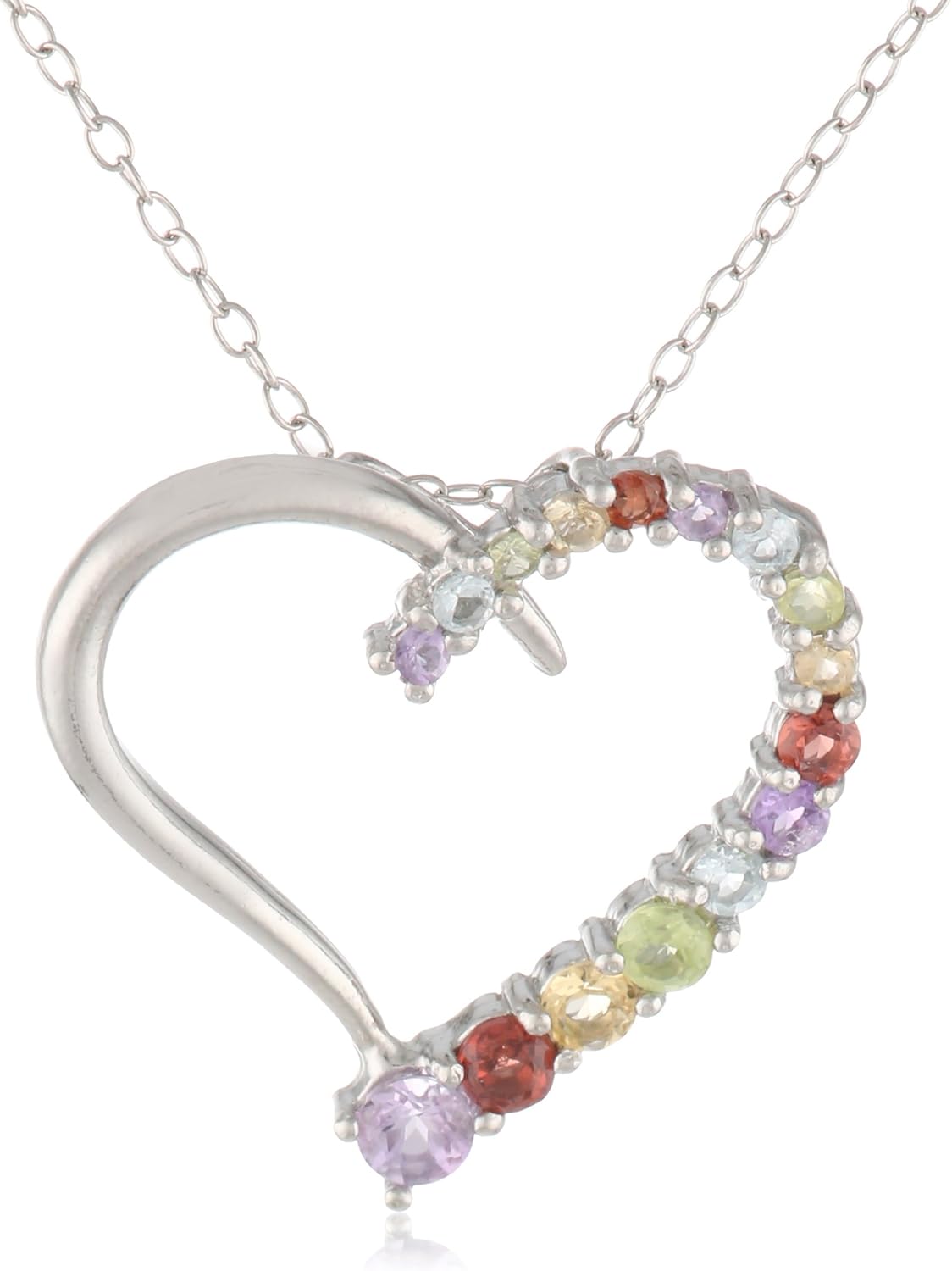 Sterling Silver and MultiGemstone Heart Pendant Necklace