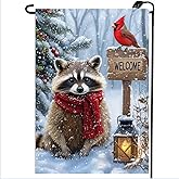 Welcome Winter Garden Flag 12x18 Inch Double Sided, Burlap Holiday Farmhouse Outdoor Raccoon Christmas Garden Flag Winter Decorations, Small Decorative Yard Lawn Flags for Outside