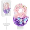Butterfly Number Birthday Candle - Pink & Purple With Sequins, Cake Topper For Girls/Women (Number 0) - View #10