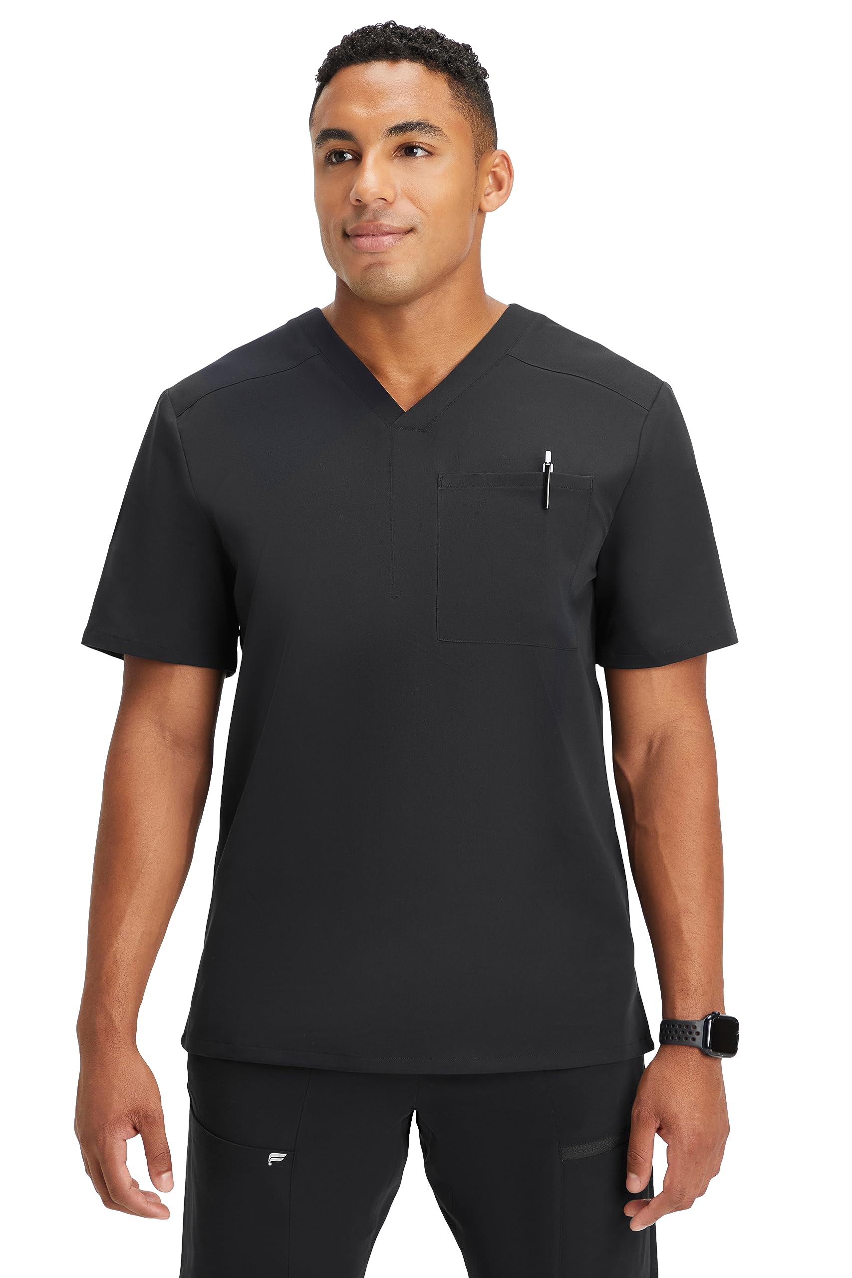 Photo 1 of Fabletics Men's Helix 1-Pocket Scrub Top - MotionTech, Wrinkle-Resist, Chest Pocket, Anti-Shrink, Semi-Slim Fit, L, Black