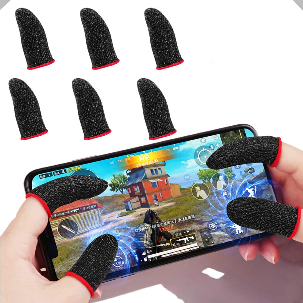 EcoMix Premium 6-Pack Upgraded Ver. PUBG Mobile Game Finger Sleeve Breathable Anti-Sweat More Sensitive Shoot and Aim Compatible to Set for Knives Out/Rules of Survival For IOS & Android (Black-Red)