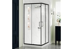 Comfystyle Corner Shower Enclosure 36 in.D x 36 in. W x 71 in. H, Double Sliding Shower Door with 1/4 in. Clear Tempered Glass, Matte Black Sliding Shower Enclosure (Shower Base Not Included)
