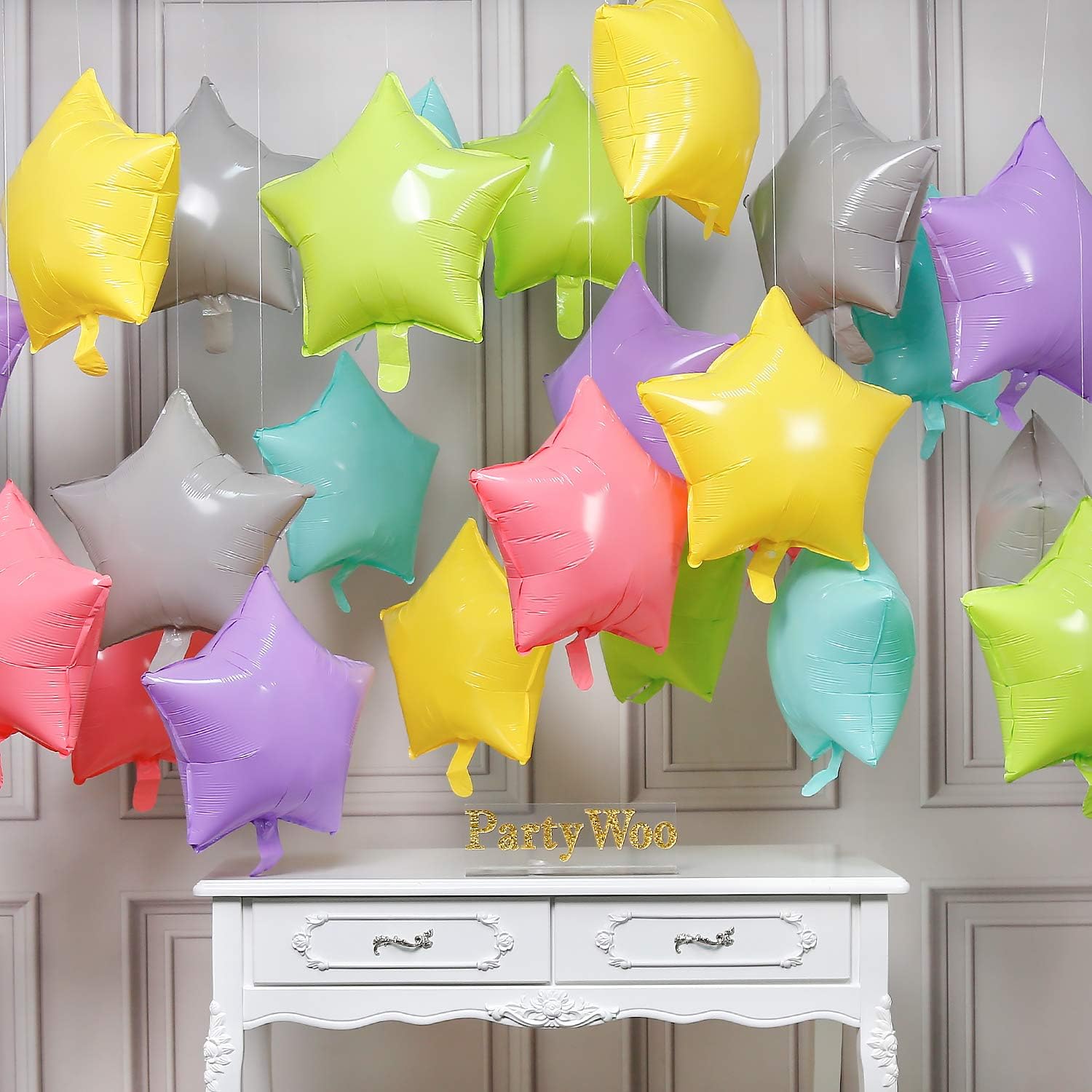 PartyWoo Pastel Star Balloons, 24 pcs 18 In 6 Colour Star Mylar Balloon