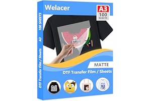 WELACER DTF Transfer Film A3 100 Sheets Double-Sided Matte DTF Film, PET Heat Transfer Paper for Inkjet Printer DTG Printer Direct Print On T Shirts Textile(Hot & Cold Peel)