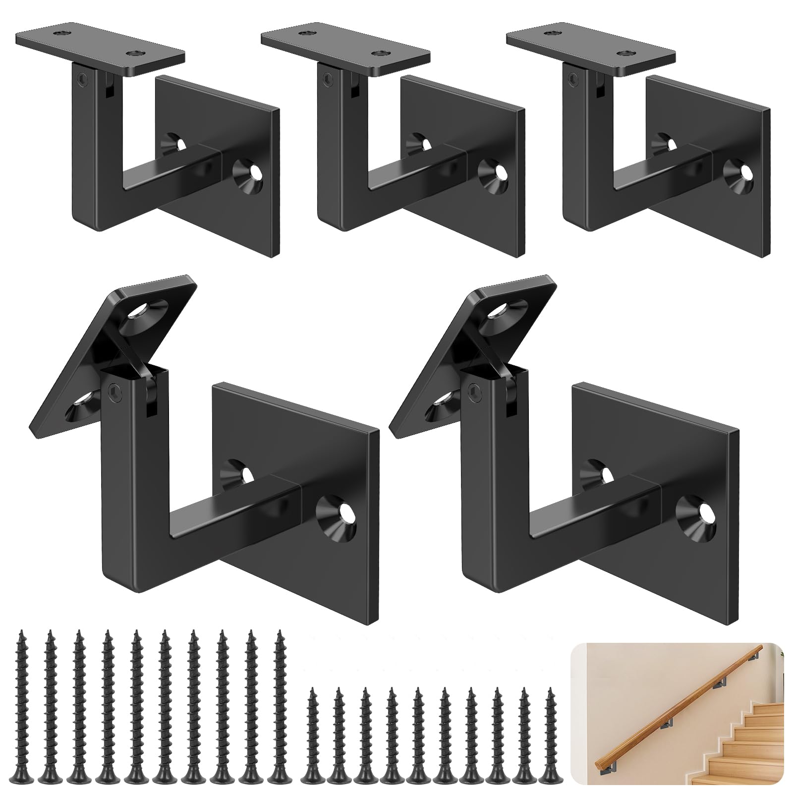 Photo 1 of XMZ-ddup 5 Pack 304 Stainless Steel Adjustable Swivel Handrail Bracket for Staircase , Square Stair Railing Bracket for Decking & Fencing