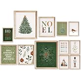 JarThenaAMCS 12Pcs Christmas Wall Art Prints Green Boho Xmas Watercolor Art Poster Winter Aesthetic Wall Decor for Gallery Living Room Bedroom (UNFRAMED)