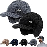 Cold Trapper Hat Ear Protection Knitted Hat Men’s Winter Hats with Brim and Ear Flaps Cozy Head Beanie Stocking Cap