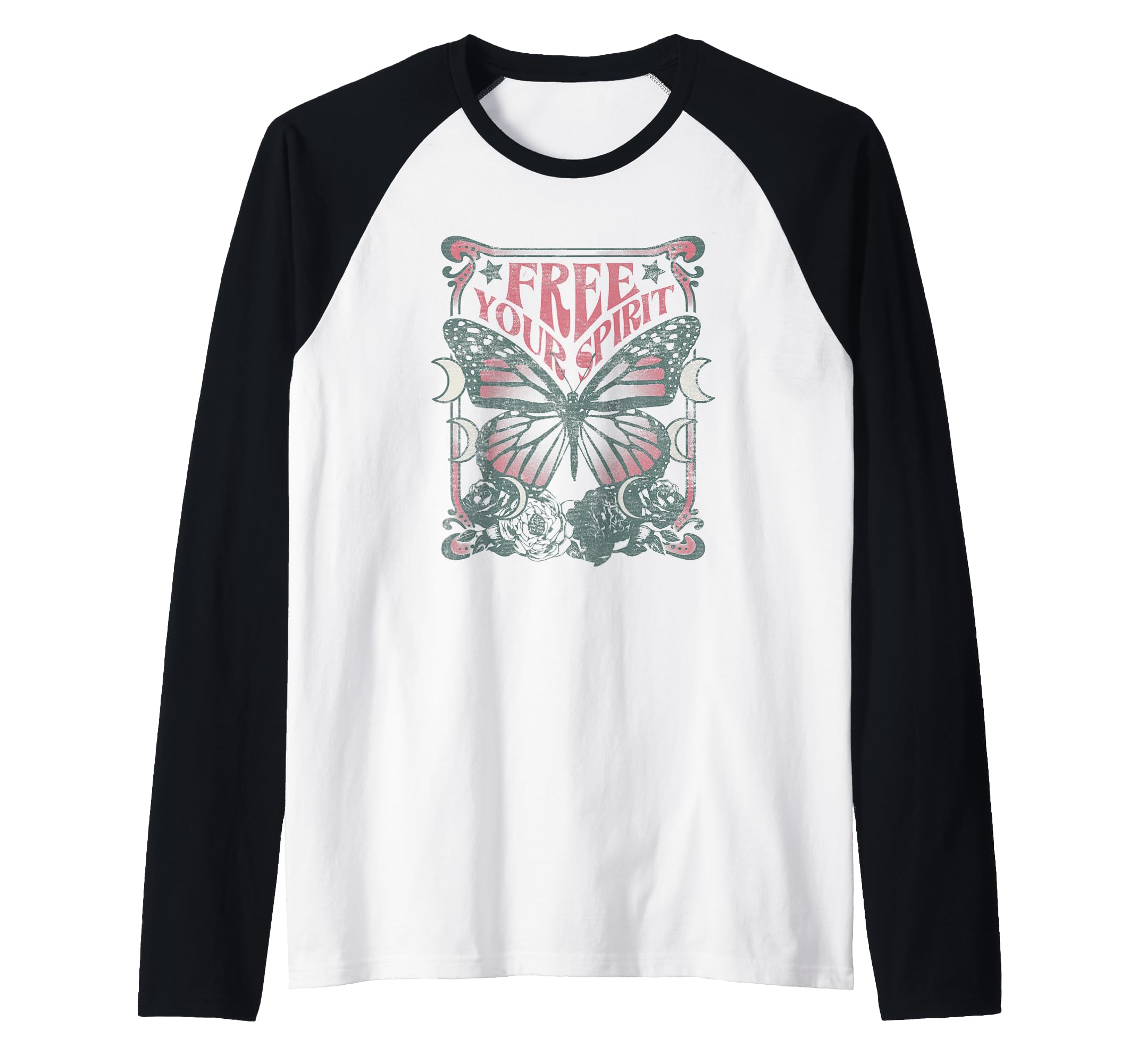 Free Your Spirit Celestial Butterfly Floral Card Raglan Baseball Tee