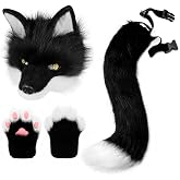 HAOAN Plush Faux Fur Therian Dog Wolf Mask Paw Gloves Fox Tail Set Halloween Cosplay Costume Accessories