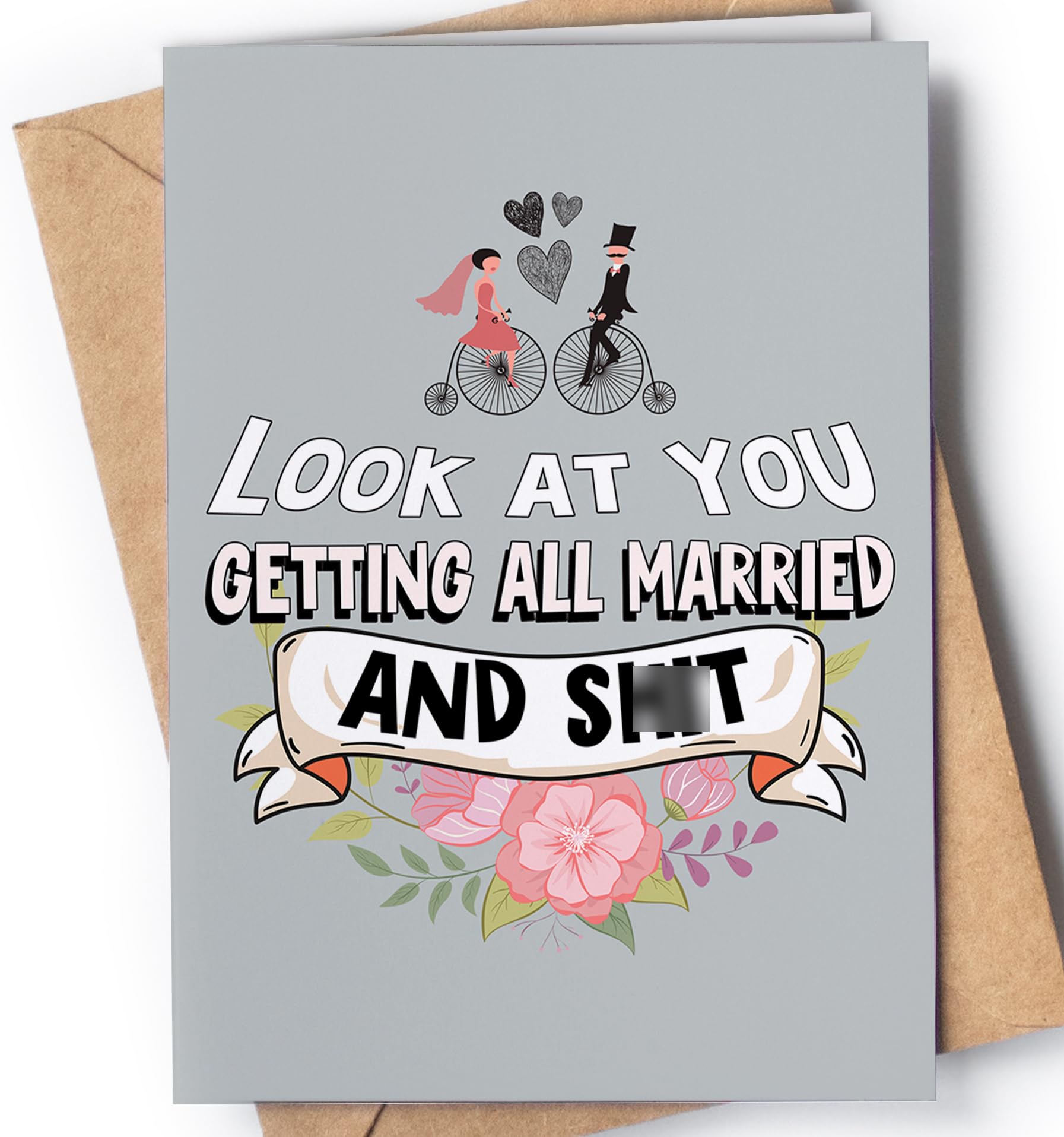 Funny and original wedding card with envelope for groom and bride | Joke adult engagement gift for him and her | Hilarious congratulatory present for wedding shower or engagement party