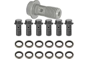 HUGUWDY M10x1.0 Banjo Bolt 6PCS，22MM Long Single Banjo Bolt Brake Fitting Adapter with 12PCS Copper Washers，Brake Fitting Adapter Bolt，Brake Hydraulic Hose to Caliper Bolt for Brake Caliper Master Cylinder
