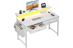 Bepatio Computer Desk with Drawers, 32 Inch Corner Desk with LED RGB Light Strip & Monitor Stand, Gaming Desk with Storage, S