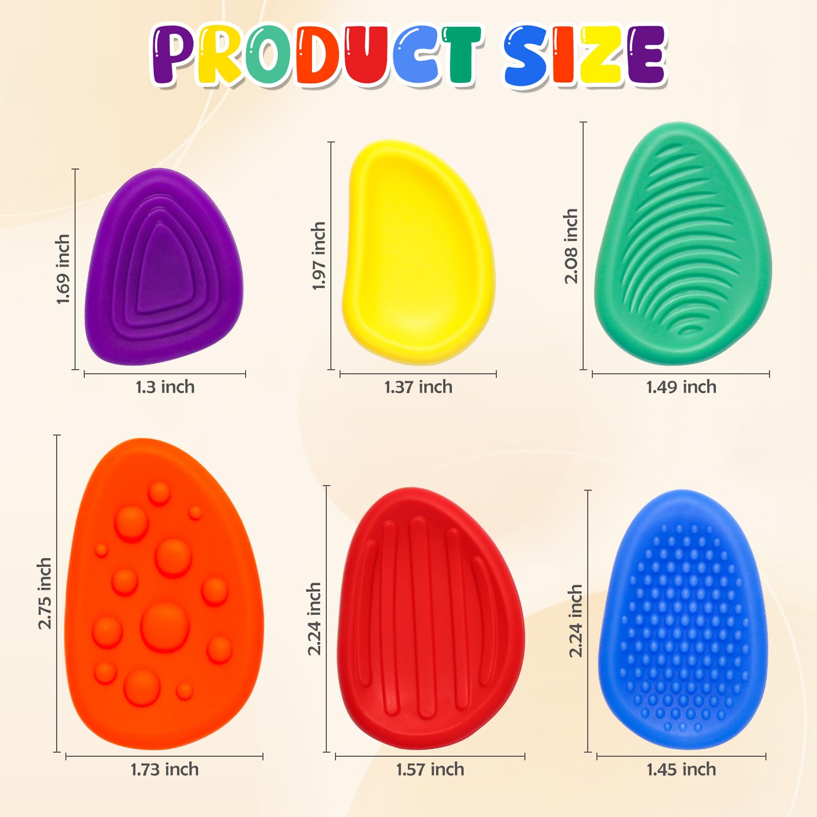 Sensory Worry Stone for Kids, 6 Pcs / Pack Silent Fidget Toys for Classroom, Quiet Fidgets Toy for Students Anxiety Relief