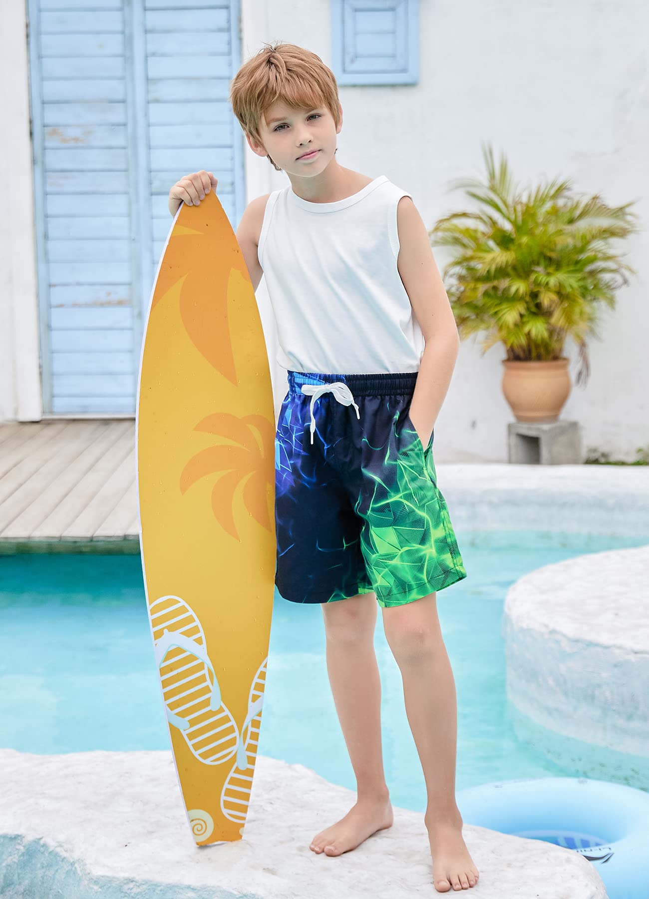 Fanient Badehose für Jungen Schnelltrocknende Badeshorts mit 3D-Druck Diamant Grafik Kinder Schwimmhose Bathing Suits 2
