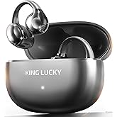 King Lucky Next-gen Clip on Earbuds Open Ear Wireless Bluetooth 6.0 Headphones with Mic,50H Play,ENC,IPX5 Waterproof,Sports Ear Buds,Comfortable for Small Ears&Fitness,Running (Black, Standard Size)