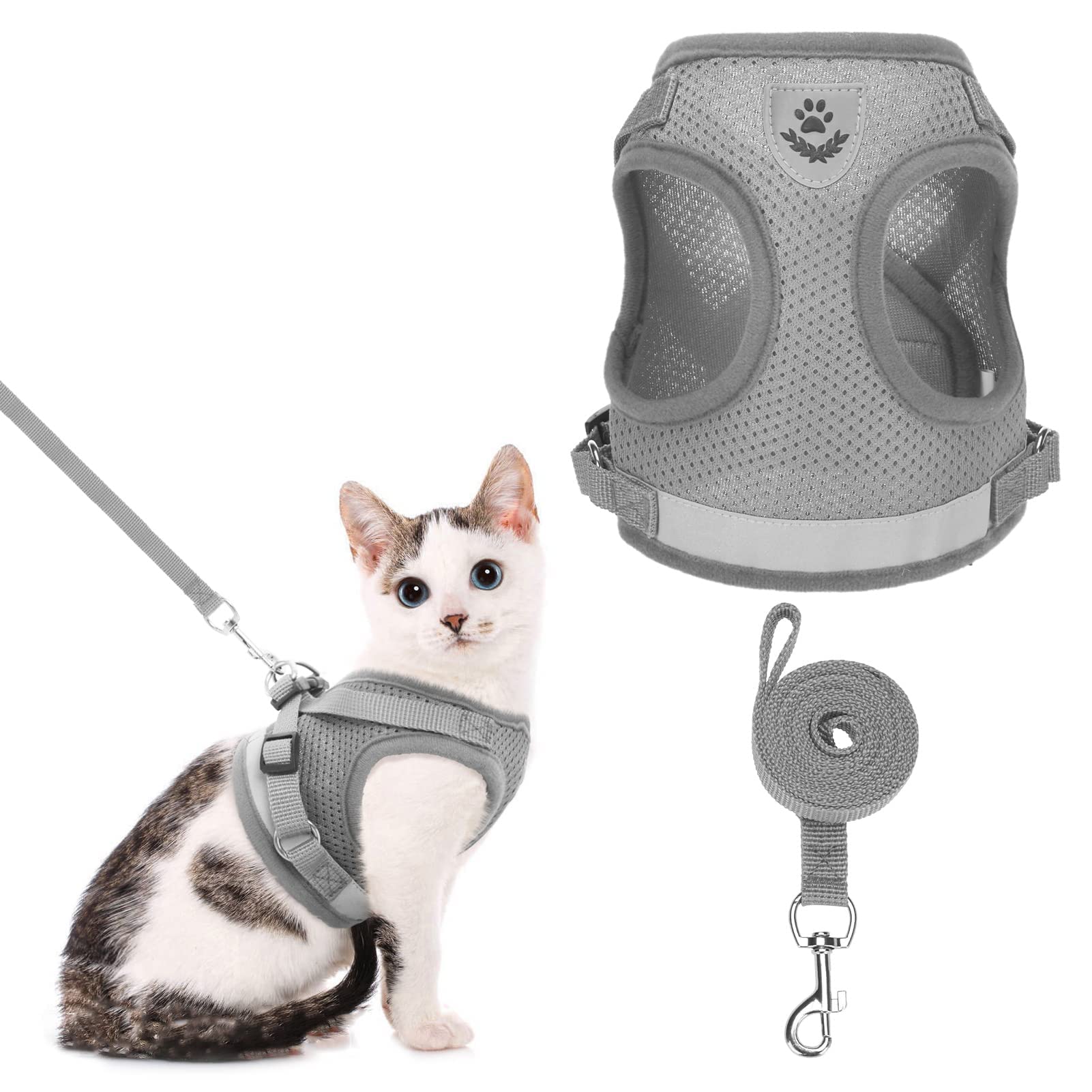 BINGPET Escape Proof Cat Harness and Leash Set - Adjustable Vest Harnesses for Small Medium Cats, Soft Reflective Mesh Vest Harness and Lead Set - Best for Kitten Walking(M)