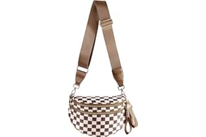 FEIBOON Spacious Checkered Nylon Crossbody Bag Bum Bag Checkered Handbags Wallets for Women