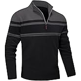 MAGNIVIT Men's Sweater Quarter Zip Striped Pullover Fall Winter Spring Color Block Polo Sweatshirts