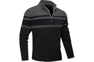 MAGNIVIT Men's Sweater Quarter Zip Striped Pullover Fall Winter Spring Color Block Polo Sweatshirts