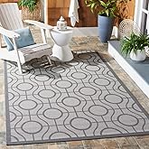 SAFAVIEH Washable Rug Outdoor Courtyard Collection - 4' x 5'7", Light Grey & Anthracite, Non-Shedding & Easy Cleaning, Ideal 