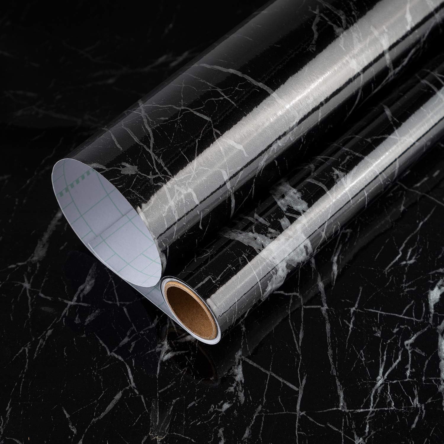 TOTIO 15.75" x 118.11inch Self Adhesive Wallpaper Black Marble Contact Paper Kitchen Worktop Covering Waterproof Tile Stickers Vinyl Furniture Stickers for Kitchen Counter Table Desk