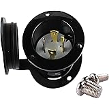 L14-30 Generator Plug 30A Flanged Inlet with Waterproof Cover L1430P Locking Receptacle Socket Black Industrial Grade Grounding Welding Use 7500 Watts NEMA L14-30 125/250 Volt